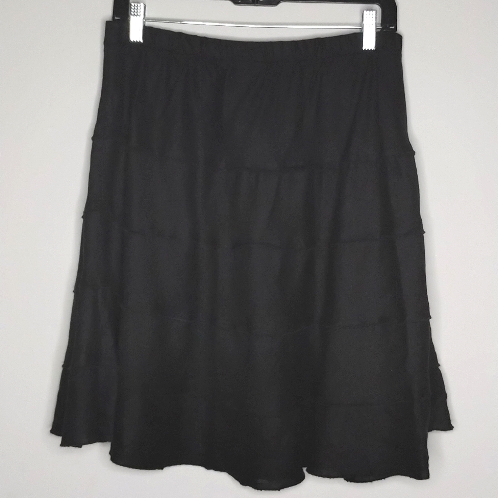 Soft Surroundings Linen Tiered Skirt Black PM Petite Medium - Picture 4 of 7